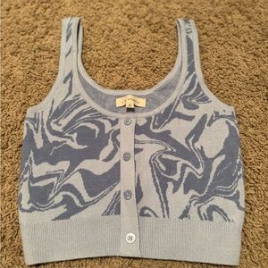 Blue and Gray Patterned Knit Tank Top